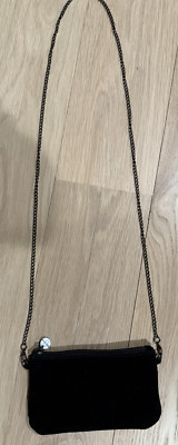 Me..n.u Small Black Suede Crossbody Bag with Chain Strap- Pre-owned
