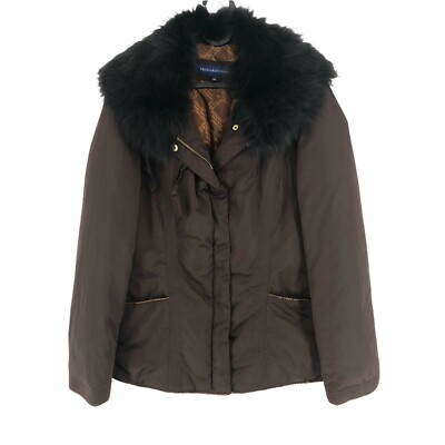 Trussardi Jeans Braune Echt Pelzkragen Down Puffer Mantel Jacke