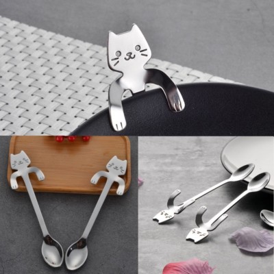 Baby Cartoon Kitten Fork Ice Cream Spoon Tableware Stainless Steel Cutlery Set Z