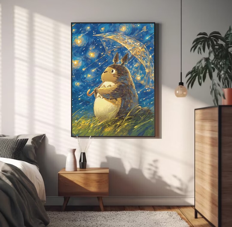 Totoro van gogh, My Neighbor Totoro, Anime Poster, Printable Wall Art
