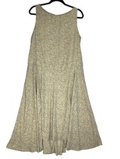 Prologue Boat Neck Midi Dress L Large Yellow Gray Print Front Slits Sleeveless