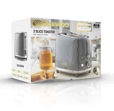 Daewoo SDA2604 Waben-Toaster 2 Scheiben High Lift strukturiert mit Krümelschublade GRAU