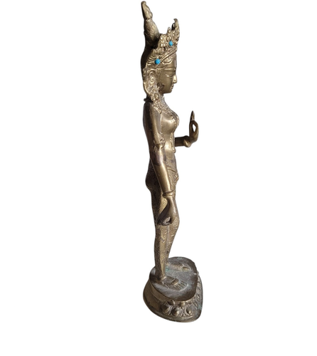 Tibetan Bronze Standing Tara Goddess Statue - Handcrafted - 11-3/4" Tall - Picture 6 of 12
