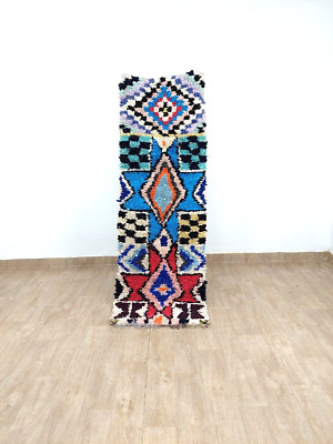 Vintage Geometric Runner Rug 2x7 Handmade Berber Moroccan Colorful Hallway Rugs