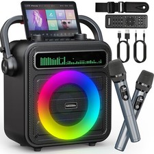 Karaoke Machine with 2 Wireless Microphones, Portable Bluetooth Speaker w/PA ...