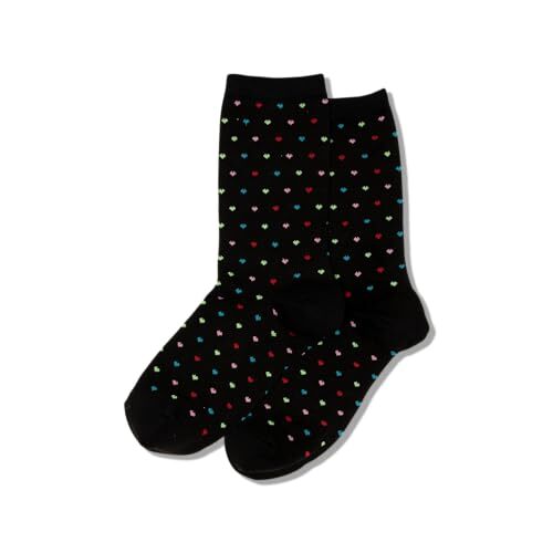 Women's Fun Pattern and Solid Crew Socks-1 Pair Pack 4-10 Pindot Heart (Black) - Picture 3 of 4