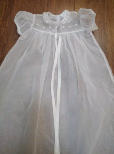 Vintage Madonna by Haddad Christening Baptismal gown sheer embroidered floral - Picture 5 of 12