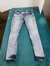 Express Jeans Sz 4 Womens Blue Stretch Pants Ladies Distressed Jegging Paint