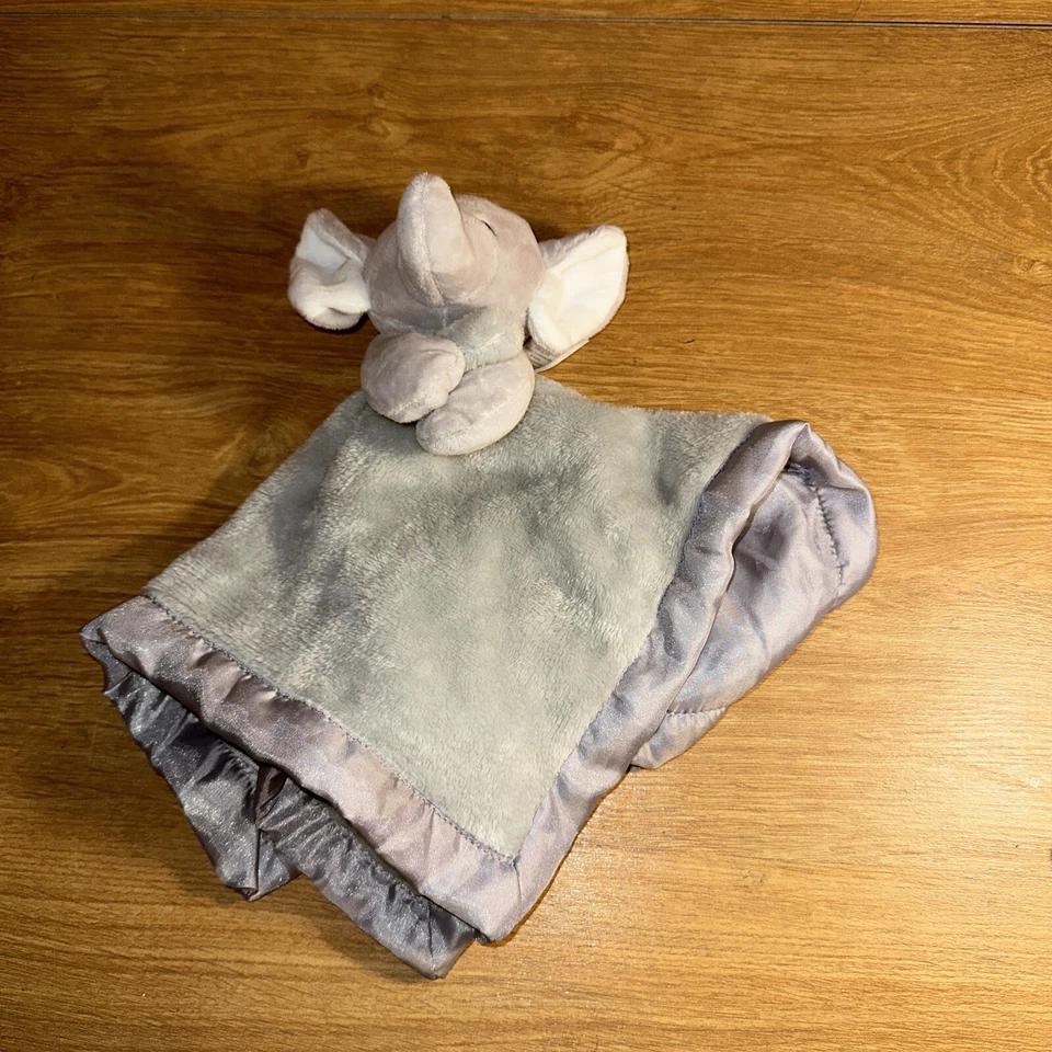 Manta de seguridad para bebé Carters gris elefante suave de felpa Lovey borde satinado 14x14 Foto 3 de 4