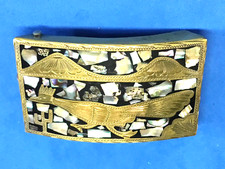 Roadrunner Southwestern Vibe Abalone Shell Inlaid Alpaca Mexico Belt Buckle