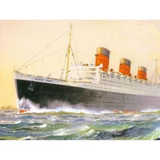 Painting Ship Sail Boat Rms Queen Mary 12X16 Inch Framed Art Print