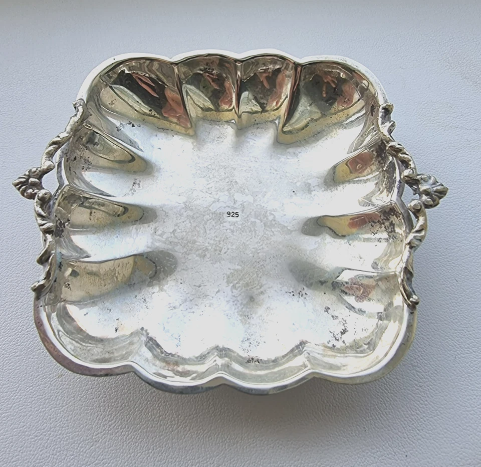 ANTIGUO PLATO BANDEJA CARAMELO NUEZ PLATA ESTERLINA 925 Foto 4 de 4