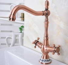 Antique Red Copper Bathroom Dual Handle Basin Mixer Tap Swivel Spout Sink Faucet