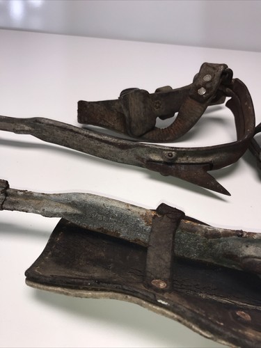 Antique LINEMAN SPIKES w/ Leather Straps - Pittsburgh, PA - Brooks Climber - Picture 8 of 11