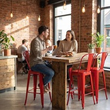 Red Gloss Bistro 4 Pack Bar Chairs 24" Foot Rest Drain Hole Galvanised Steel
