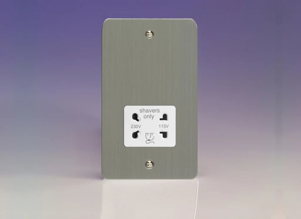 Shaver Socket Silver Ultraflat Brushed Steel + White Insert Varilight XFSSSW