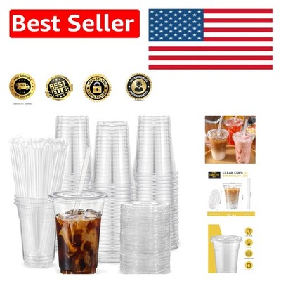 Elegant 100 Set of 24oz Clear Plastic Cups for Parties - Includes Lids & Straws