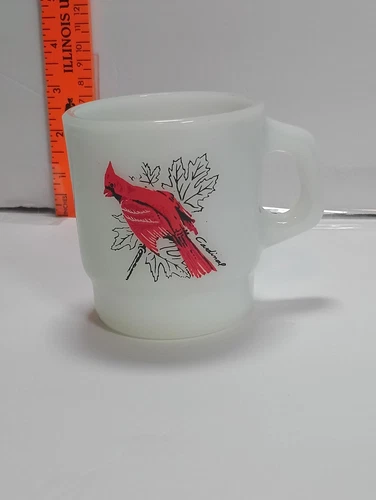 VTG FIRE KING ANCHOR HOCKING CUP MUG CARDINAL WHITE MILK GLASS 13