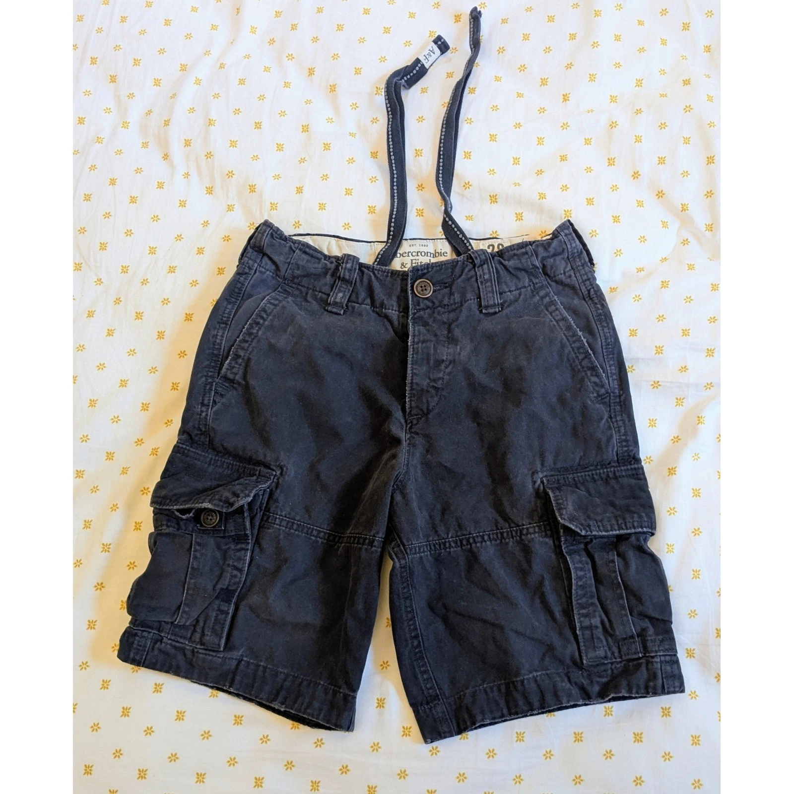 Abercrombie & Fitch Vtg Y2K Drawstring Button Fly Cargo Shorts Loose Mens 28