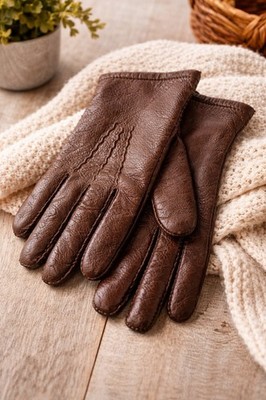 VTG Brown Leather Gloves Women s Soft Classic Lined Retro Winter Gloves Size S/M