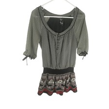 Guess Dress Juniors 3 Black White Polka Dot Puff Sleeve Boho Chiffon Mini