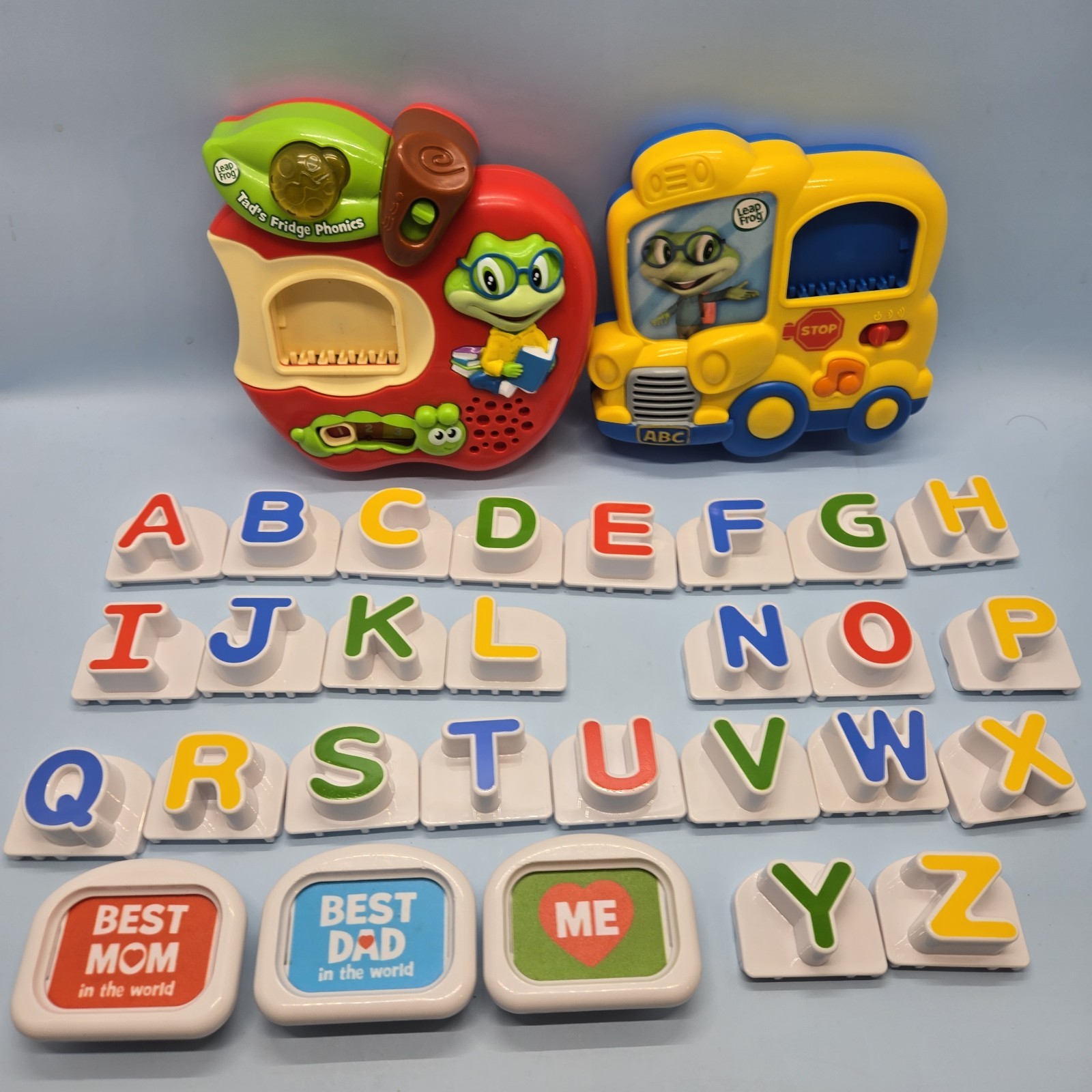 FRIDGE PHONICS • LeapFrog Tads Interactive Apple & Bus Magnetic Talking ABC Toys