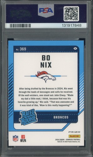 2024 Donruss Optic Preview Pink Prizm #369 Bo Nix Broncos RC Rookie PSA 10 - Afbeelding 2 van 2