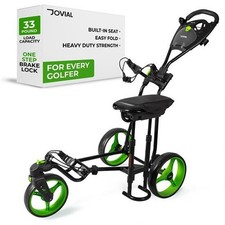 Jovial Foldable 3-Wheel Golf Push Cart - New Deluxe Scorecard Holder - Black