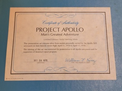 🌟NASA PROJECT APOLLO 13 .925 SILVER 20 Medal Set w/ 