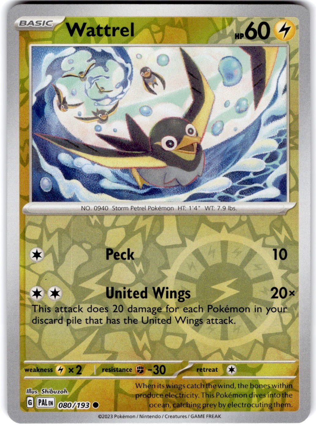 Pokemon Wattrel Paldea Evolved 80/193 Reverse Holo Near Mint English