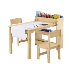 VEVOR Kids Art Table and 2 Chairs Toddler Craft and Play Table with A Cabinet
