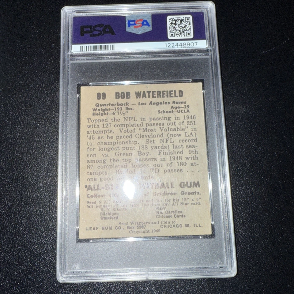 1949 Leaf BOB WATERFIELD #89 HOF PSA 3 VG Vintage Football Card LA Rams - Image 2 of 2