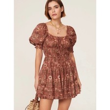 Ulla Johnson Juniper Dress Rosebud Floral Puff Sleeve Smocked Midi Dress Size 0