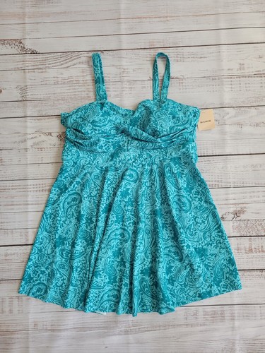 New BLOOMCHIC US 18-20 Turquoise 2 Piece Paisley Twist Front Swim Dress Women - Picture 2 of 16