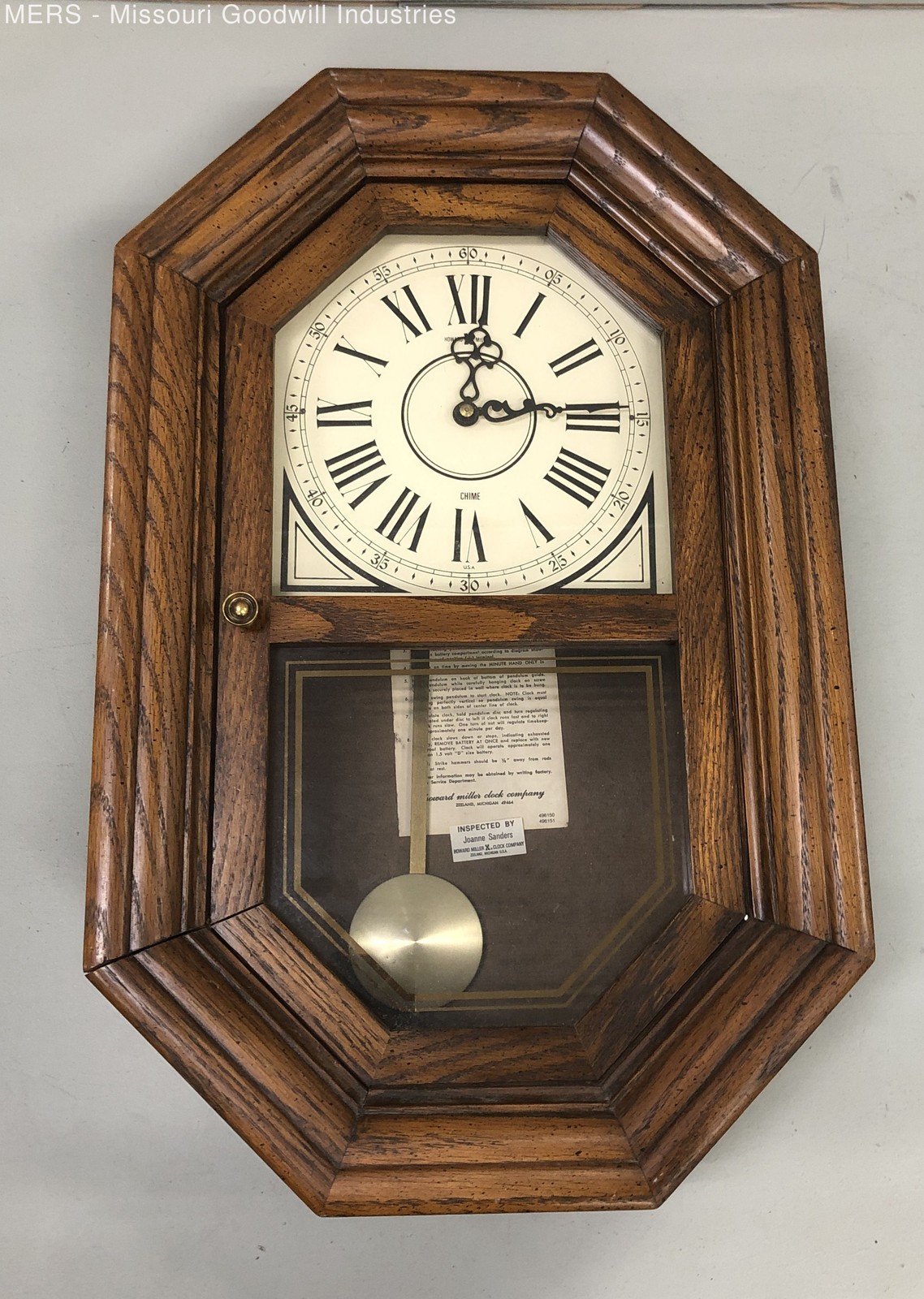 Howard Miller Chime Clock Roman Numeral Dial Wood Case Collectible Wall