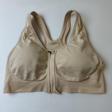 Zip Front Sports Bra Womens Medium Beige Nude Padded Racerback Seamless Lounge