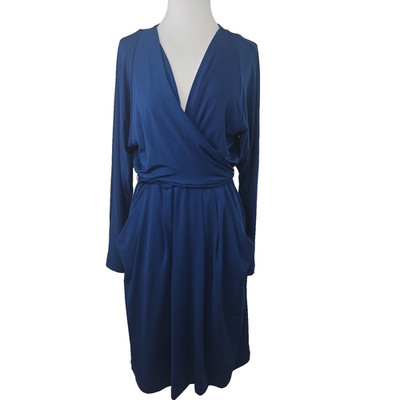 BCBG MAXAZRIA  Large Dress Faux-Wrap  Belted V-neck Long Sleeve Pockets Ink-Blue