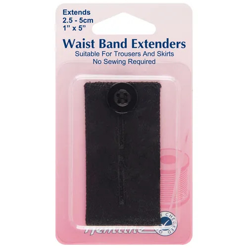 Hemline Waistband Extenders Black Trousers Skirts 2.5cm - 5cm No Sewing H768.BK