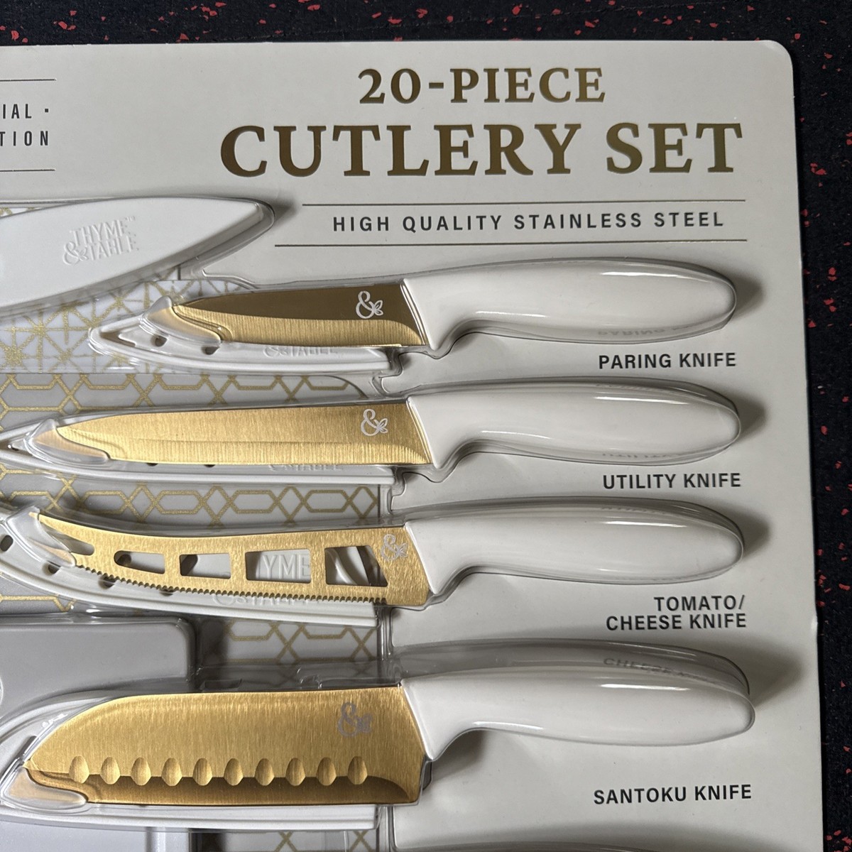 Thyme & Table 20 Piece Stainless Steel Gold Knife and Cutting
