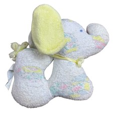 Vintage Bantam Terry Cloth Elephant Baby Rattle Pastel Colors Yellow Ears RARE