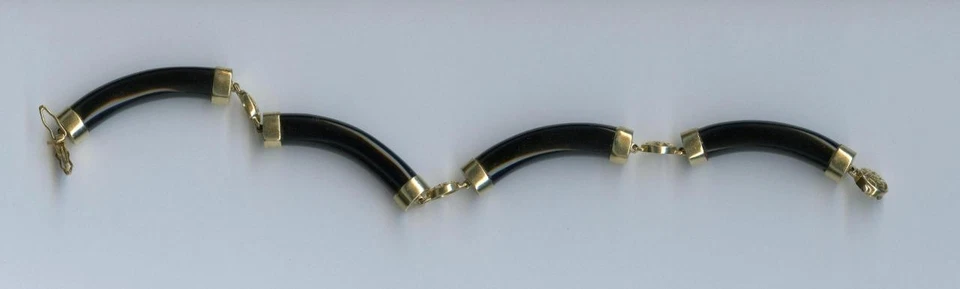 Brazalete de tenis asiático oriental de ónix negro de 7,5" de oro amarillo macizo de 14K 21 gramos *BL Foto 2 de 3