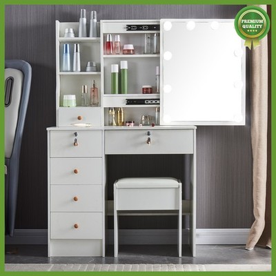 NEW Schminktisch Kosmetiktisch Frisiertisch mit 10 LED-Lichtern Spiegel & Hocker