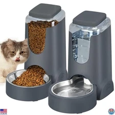 Automatic Cat Feeder & Water Dispenser, 1 Gallon, Stainless Steel Bowl, Pets