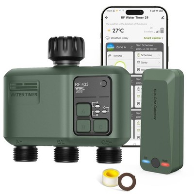 Smart Sprinkler Timer 3 Zone 984ft RF Range WiFi Irrigation Controller Garden