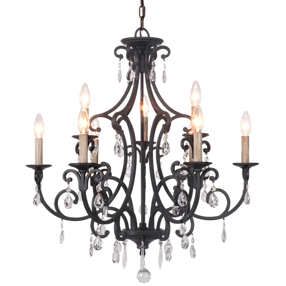 Araña estilo vela Bentley negra hecha a mano 38929 9 luces - 26,5 pulgadas de ancho Foto 2 de 4