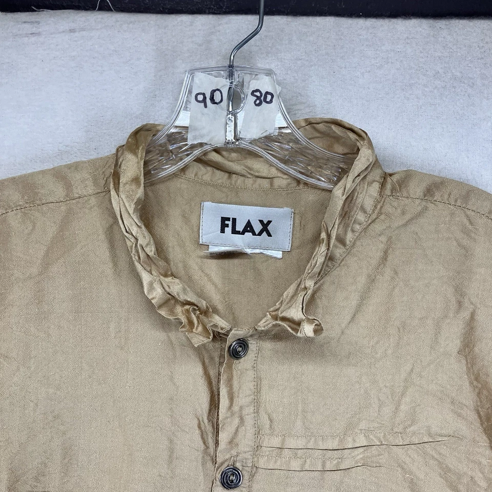 亚麻长袖纽扣衬衫金色薄丝绸 Lagenlook 小号金属 — 第 4/4 张图片