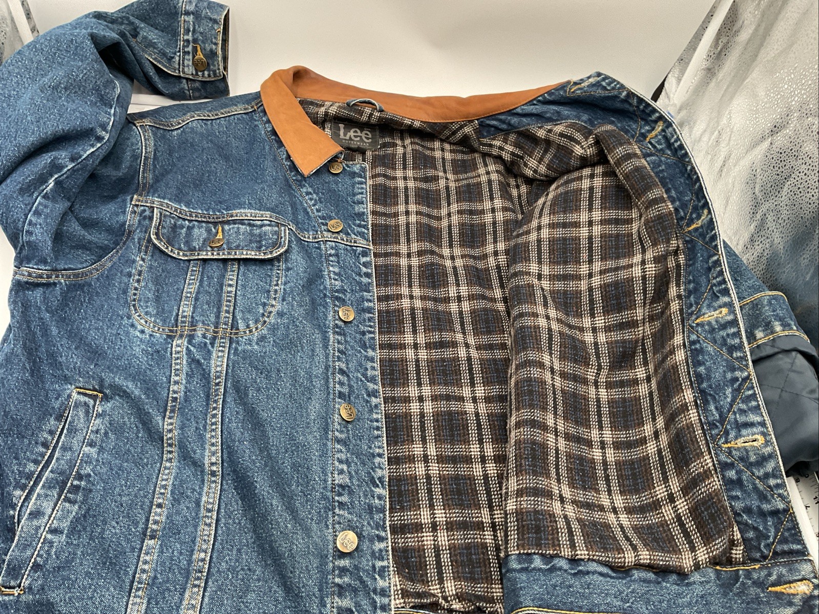 Lee Outerware Lined Denim Work Jacket Leather Col… - image 15