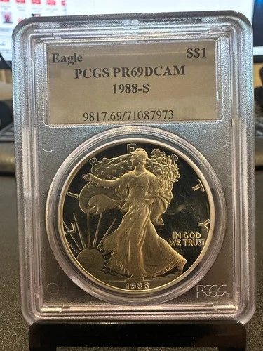 1988-S American Silver Eagle Dollar PR69DCAM PCGS Proof 69 Deep Cameo
