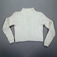LOFT Women Sweater Regular White Cable Knit Mock Neck Wool Blend XS