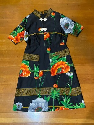 black and gold asian dress Alice of California vintage long 10 Old Money Bird Jackie O Style:091874600
